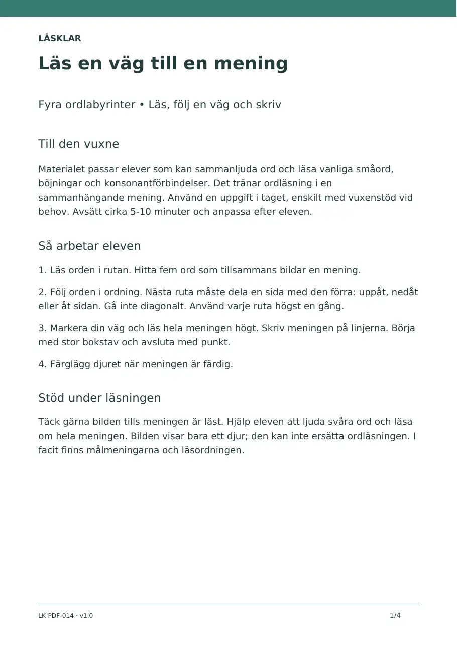 Sida 1 av 4 – elevbladet Läs en väg till en mening