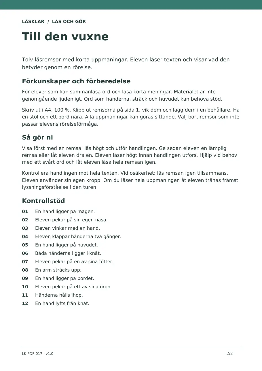 Sida 2 av 2 – elevbladet Läs och gör en rörelse