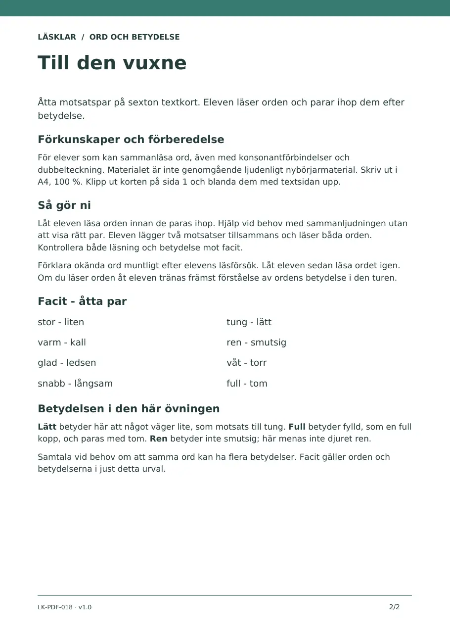Sida 2 av 2 – elevbladet Läs och hitta motsatsen