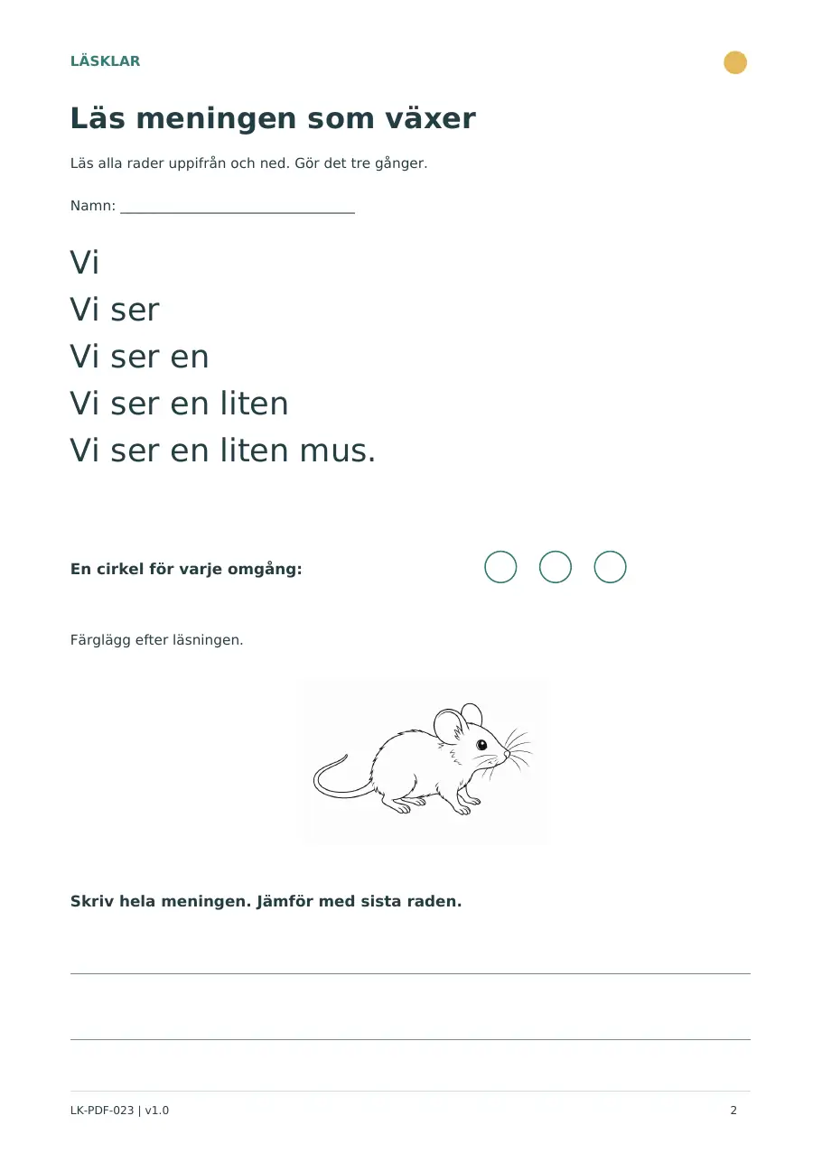 Förhandsvisning av elevbladet Läs meningen som växer