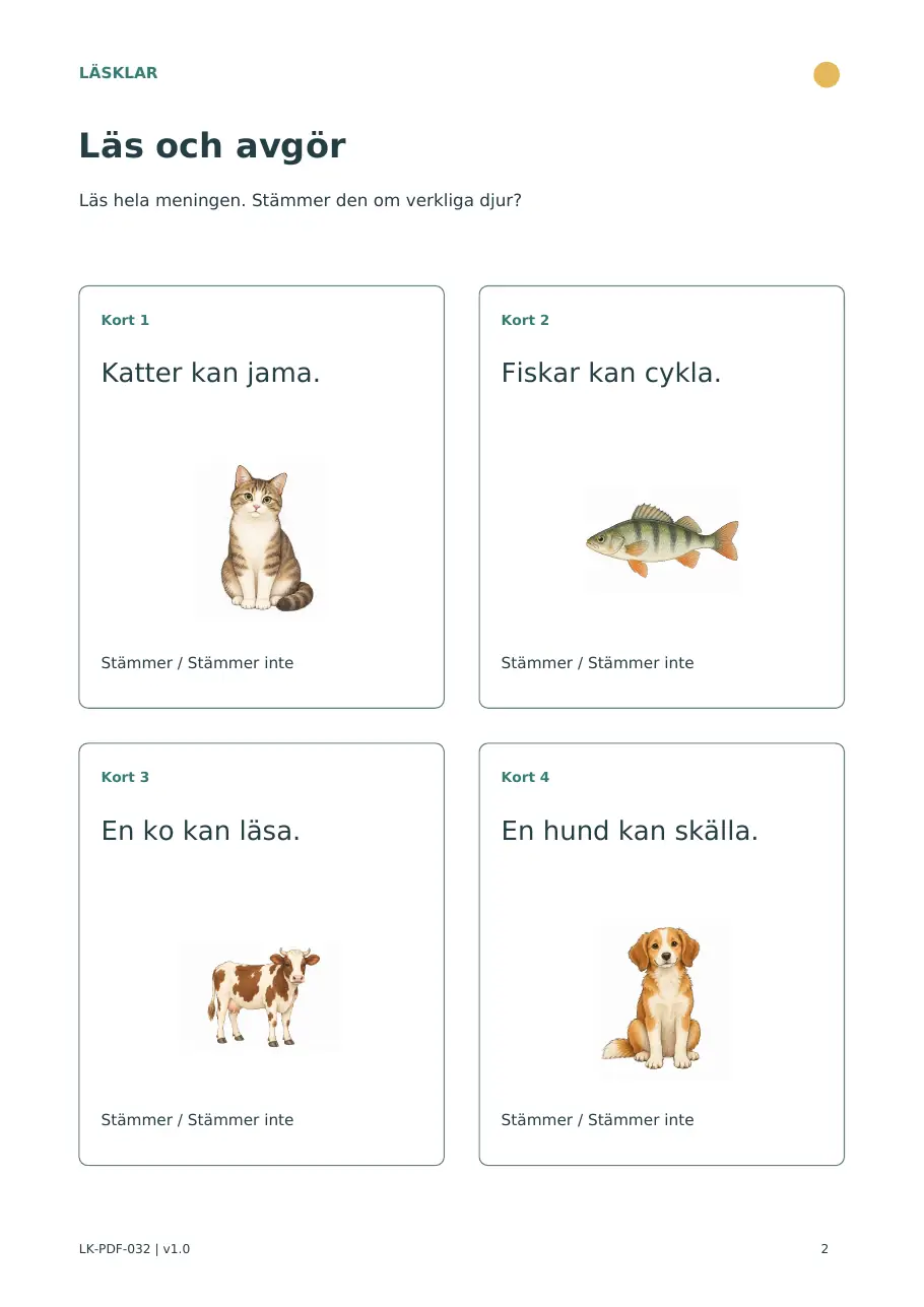 Förhandsvisning av elevbladet Läs och avgör – stämmer det?