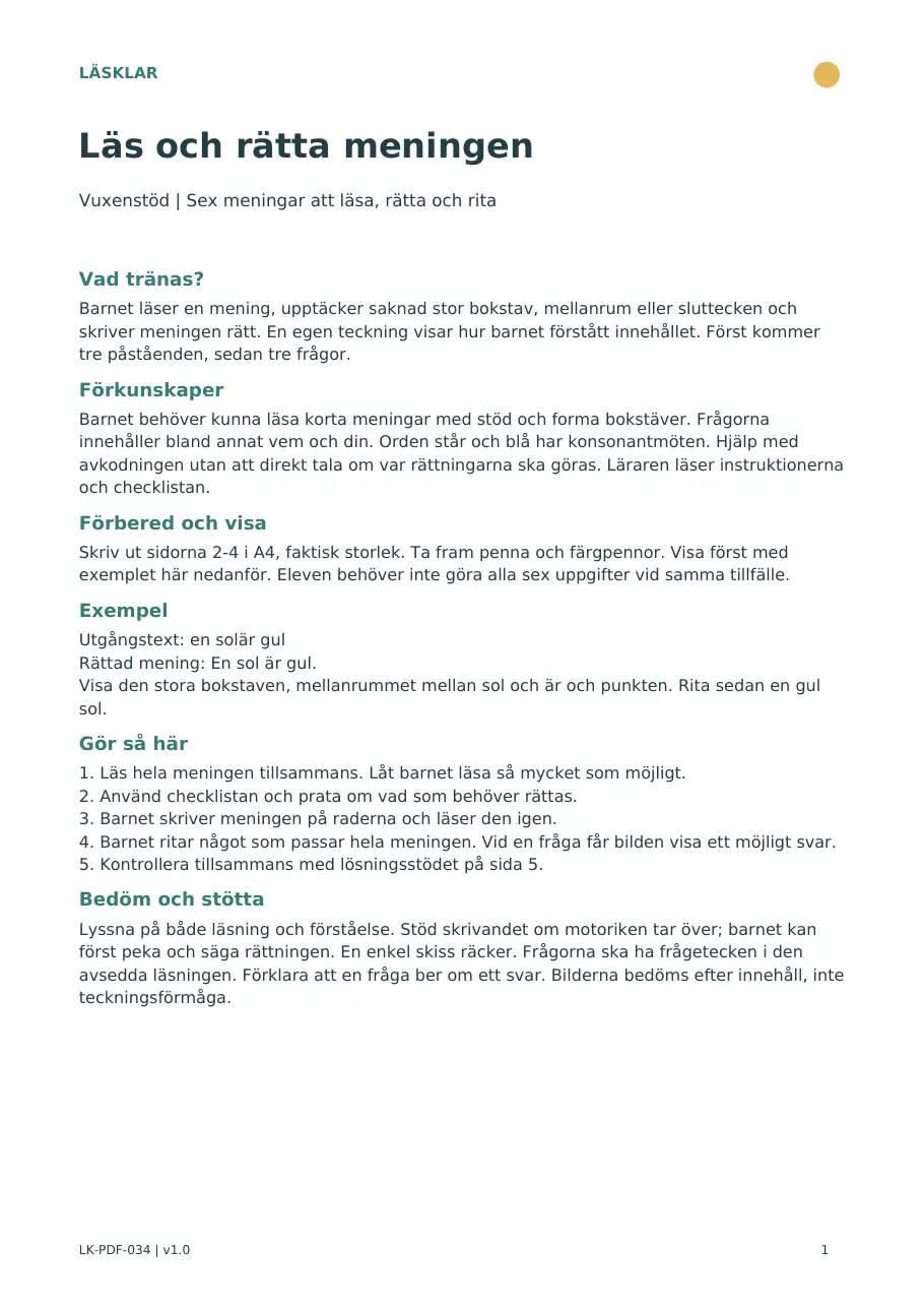 Sida 1 av 5 – elevbladet Läs och rätta meningen
