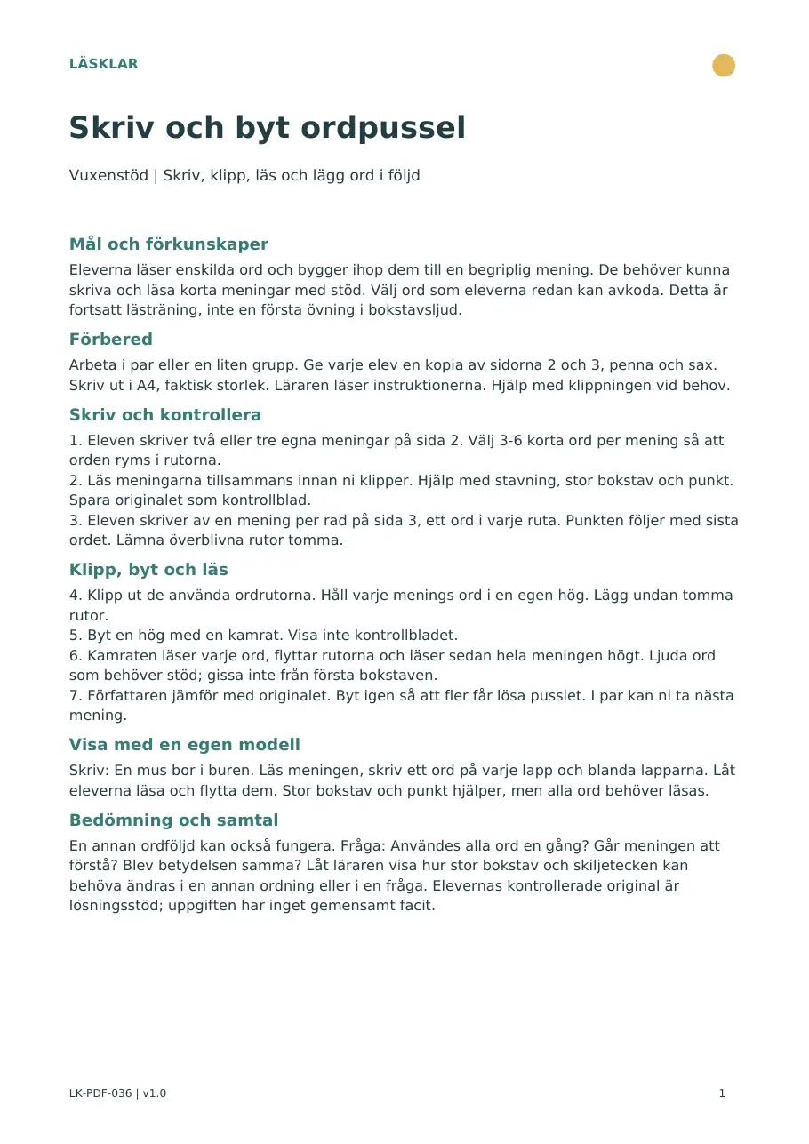Sida 1 av 3 – elevbladet Skriv och byt ordpussel
