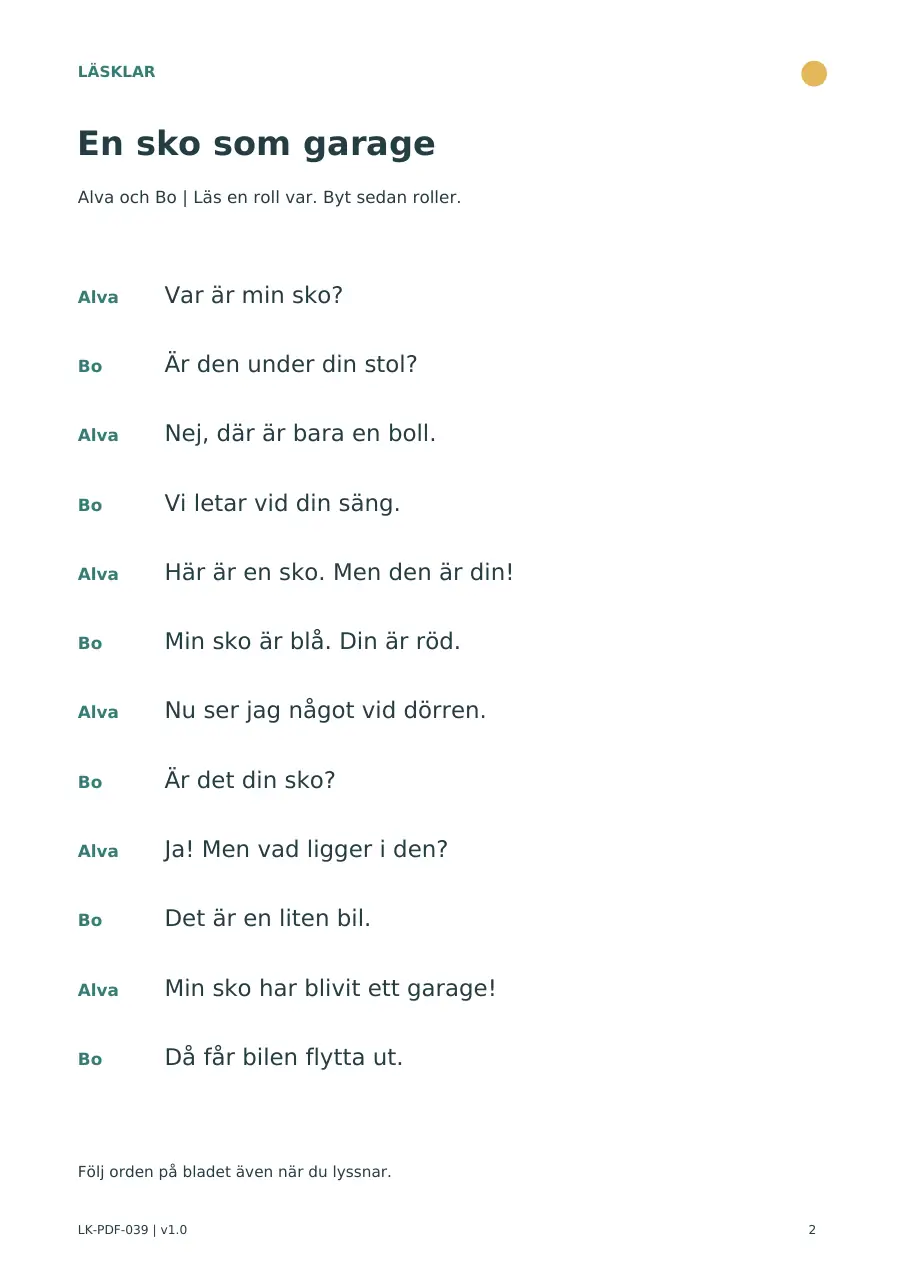 Förhandsvisning av elevbladet Läs med två röster – lästeater